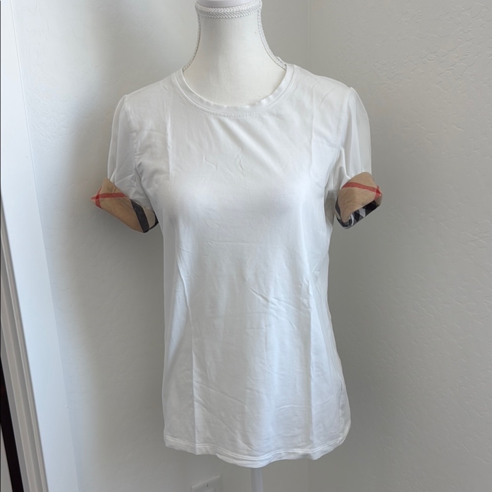 Burberry White T-Shirt with Plaid Accents